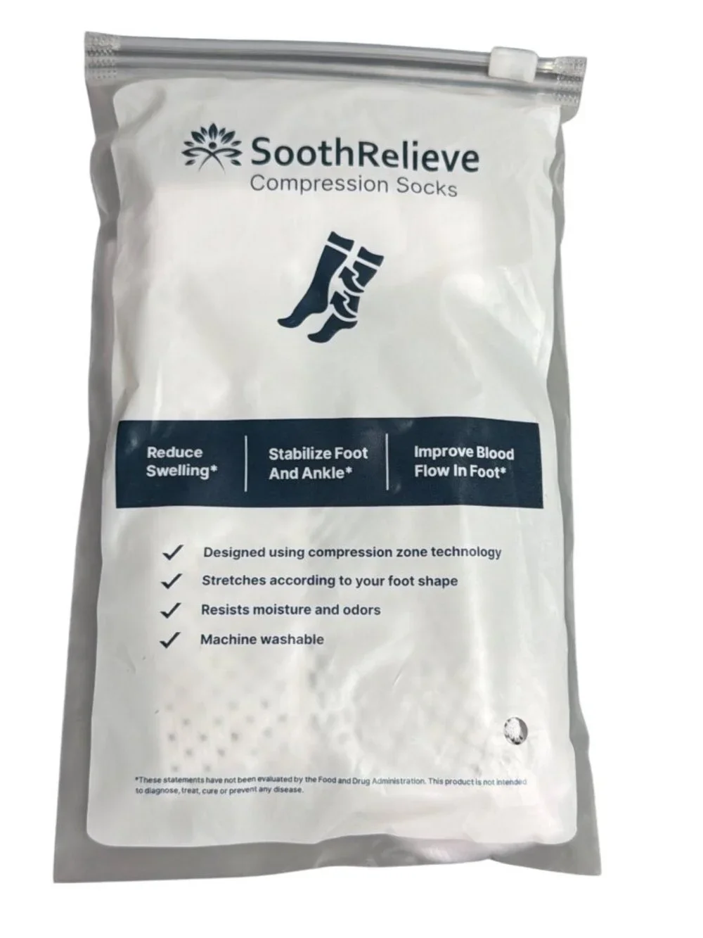 SoothRelieve Compression Socks Medium White Swelling Blood Flow Machine Washable